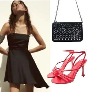 Zara Strapless Satin Effect Asymmetric Black Mini Dress Size XXL